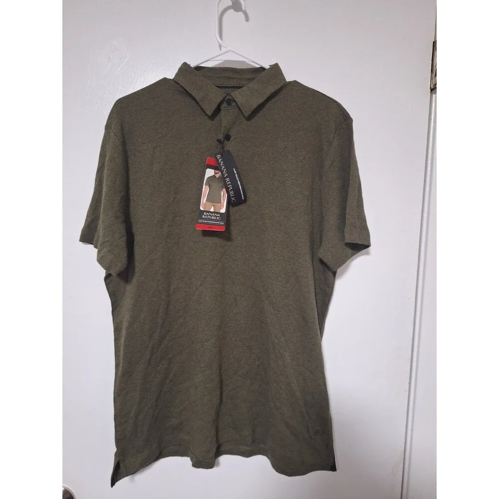 Banana Republic Luxe Touch Performance Polo Shirt, Green Medium Moisture Wicking